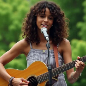 Teenage girl playing guitar